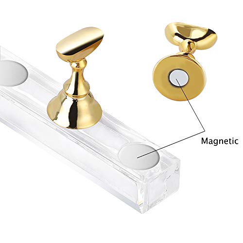 Etercycle Acrylic Nail Display Stand DIY Nail Crystal Holder Magnetic Practice Stands with Reusable Adhesive Putty Clay for False Nail Tip Manicure Tool (2 Black)