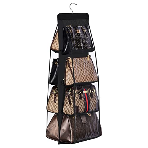Lirex Handbag Hanging Organizer, 8 Pocket Purse Storage Hanger Oxford Cloth Closet for Family Closet Bedroom, Foldable and Universal Fit (Black)