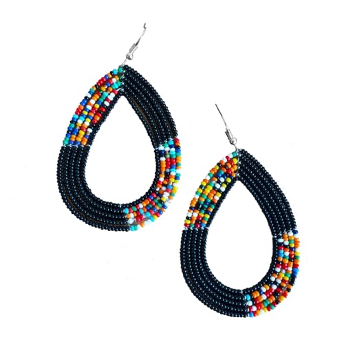 TEMBO AFRICA Maasai Beaded Earrings Handmade African Earrings Length: 3 Inches (with hooks) Boho Jewelry Gifts Handmade From Africa