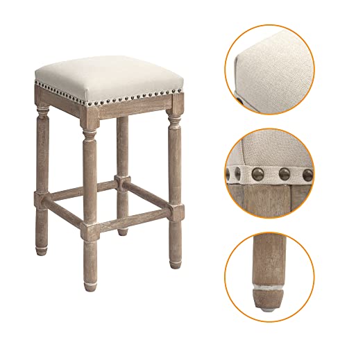 CangLong Upholstered Counter Height Stools French Country Barstool for Kitchen,Dressing Table&Bar,Taupe 2 Pack