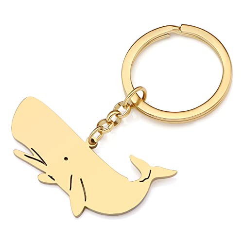 LONYOO Fun Whale Keychain Stainless Steel Car Key Handbag Keyring Ocean Animals Fish Gifts for Women Girls Kids Sea Charms (Gold)