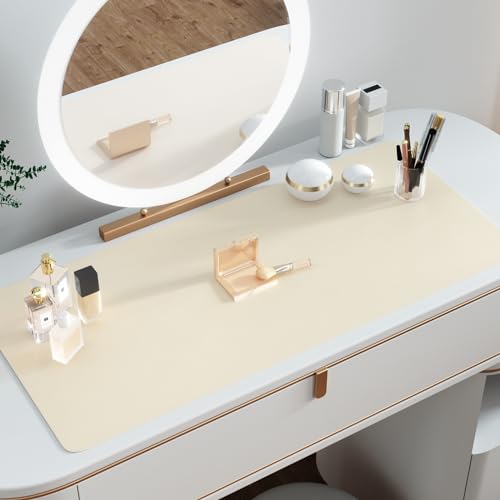 Crenovo Non Slip Suede Desk Pad, Mouse Pad, Desk Mat, PU Leather Desk Pad Desk Protector Desk Mat On Top of Desk Writing Mat for Office and Home (Apricot White, 23.6" x 13.7")