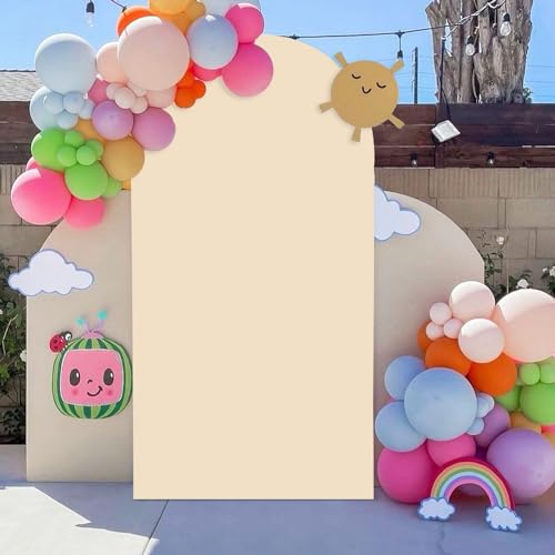 OMKSIH Spandex Fitted Wedding Arch Cover Beige Arch Cover 6FT Chiara Cover Spandex Backdrop Arch Cover Round Top Backdrop Spandex Arch Cover Backdrop Fabric for Balloon Birthday Party Decorations
