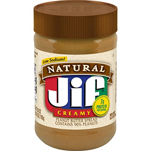 Jif Natural Creamy Peanut Butter Spread, 28 Ounces, Contains 90% Peanuts