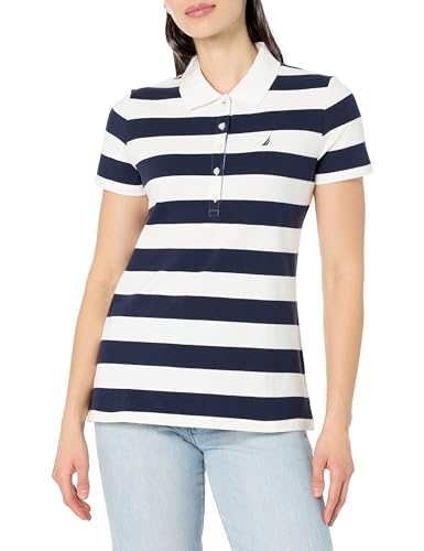 Nautica Women's Short Sleeve Button Placket Polo, Black, Small