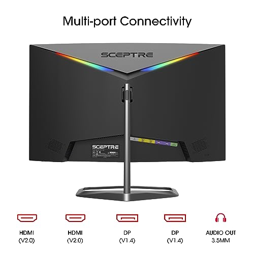 Sceptre Curved 24.5-inch Gaming Monitor up to 240Hz 1080p R1500 1ms DisplayPort x2 HDMI x2 Blue Light Shift Build-in Speakers, Machine Black 2023 (C255B-FWT240)