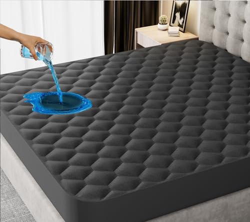 Queen Mattress Protector, Waterproof Mattress Pad Noiseless with Deep Pocket for 8-21 inches Mattress, Soft & Breathable Bed Mattress Cover Washable for Home, Bedroom, Hotel Queen Size (Dark Gray)