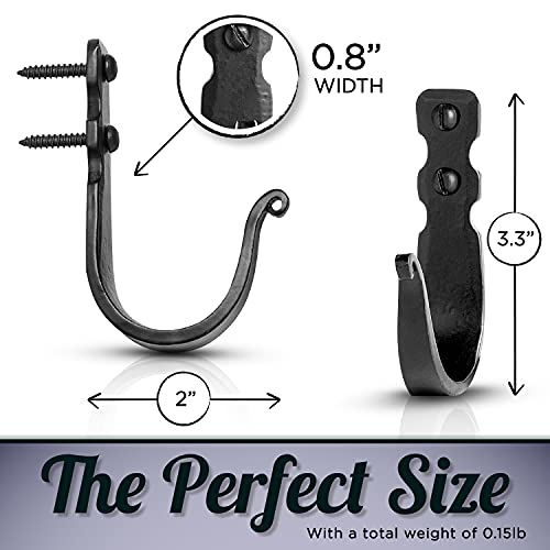 Stur-De Decorative Hooks for Wall - Wall Hooks for Hanging Coats, Hats & Bags, Rustic Towel Hooks for Bathrooms or Kitchen - Wrought Iron Farmhouse Hangers - Pack of 3, Black - 3.3 x 2 x 0.8 Inches