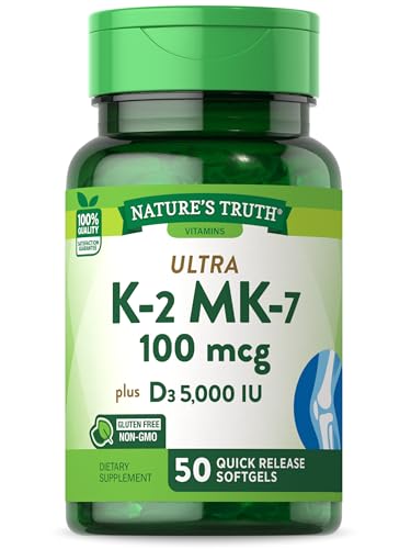 Vitamin K2 MK7 Complex | 100 mcg | 50 Softgels | with Vitamin D3 | Non-GMO & Gluten Free Supplement | by Nature's Truth