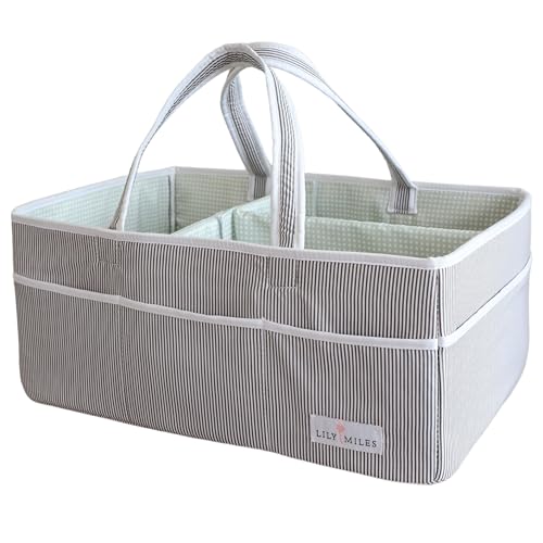 Lily Miles Baby Diaper Caddy - Large Organizer Tote Bag for Baby essentials Boy or Girl - Baby Shower Basket - Nursery Must Haves - Registry Favorites - Newborn Caddie Car Travel