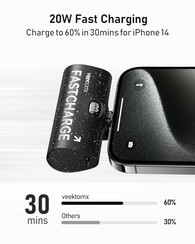 VEEKTOMX Small Portable Charger for iPhone, Fast Charging Power Bank Mini 5000mAh PD Battery Pack Compatible with iPhone 14/14 plus/14 Pro Max/13/13Pro Max/12/12Mini/11/XR/XS/X/8/7 Travel Essentials