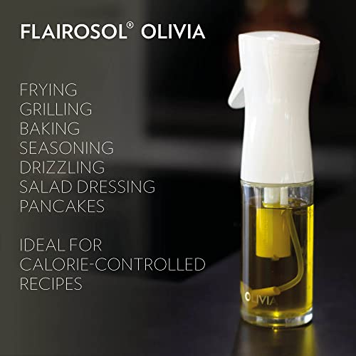 FLAIROSOL OLIVIA Oil Sprayer for Cooking, 130ml /4.4oz Glass Olive Oil Sprayer, Continuous Spray with Portion Control, Oil Dispenser Bottle for Kitchen, Air Fryer, Frying, Salad, BBQ (Golden Leaves)