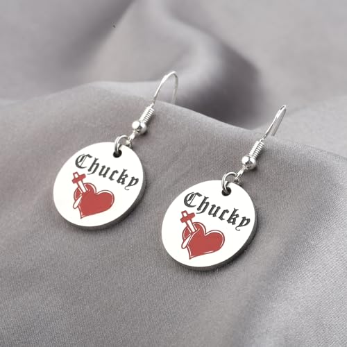 BEKECH Bride of Chucky Heart Gifts Bride of Chucky Drop Earrings for Horror Movie Lover Jewelry (red)