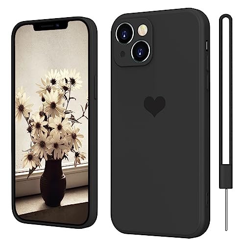 SupVict iPhone 15 Plus Case, Phone Case iPhone 15 Plus 2023, Slim Fit Cute Heart Silicone Soft Rubber Bumper Protective Shockproof Drop Protection Girls Women Boy Men iPhone 15 Plus Cover, Black