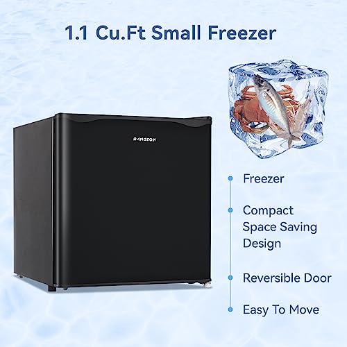 BANGSON Upright Freezer,1.1Cu.ft Mini Freezer with Removable Shelf, Single Door Compact Mini Freezer, Small freezer for Home/Dorms/Apartment/Office (Black)