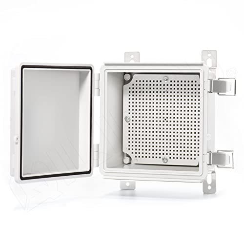 QILIPSU Hinged Cover Stainless Steel Latch Junction Box with Inner Door, Universal IP67 Project Box Waterproof DIY Electrical Enclosure with Mounting Plate, ABS Plastic Grey (14.6"x10.6"x5.9" D-CC)