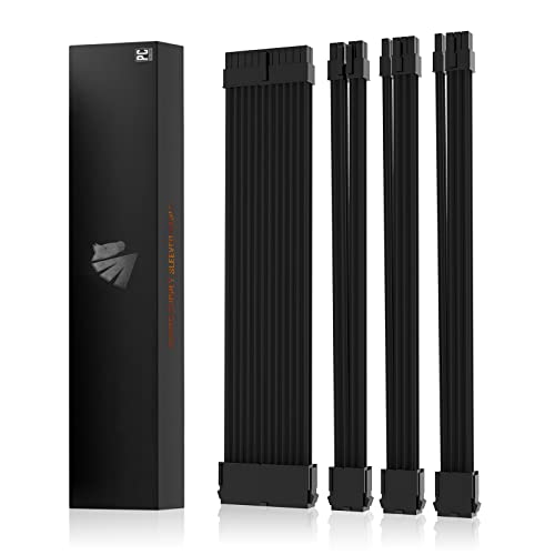 AsiaHorse 18AWG PSU Cable Extension Sleeved Custom Mod GPU PC Audio Video Power Supply Soft Braided Cables with Two Color Comb Kit 24P/8P to 6+2P/ 8P to 4+4P 30CM