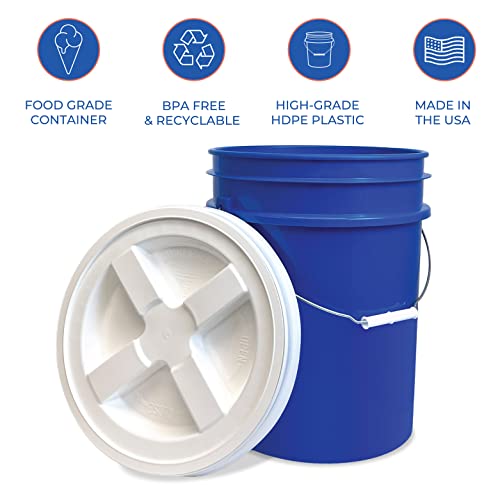 ePackageSupply 5 Gallon White Bucket with Gamma Seal Screw on Airtight Lid | Made in USA | Food Grade | Heavy-Duty | Durable 90 Mil All Purpose Pail | Easy Stack and Store | BPA Free (3 Count), Blue
