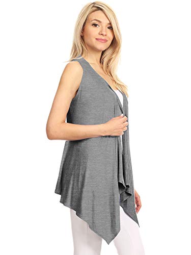 WSK1071 Womens Lightweight Sleeveless Draped Open Cardigan M Wine