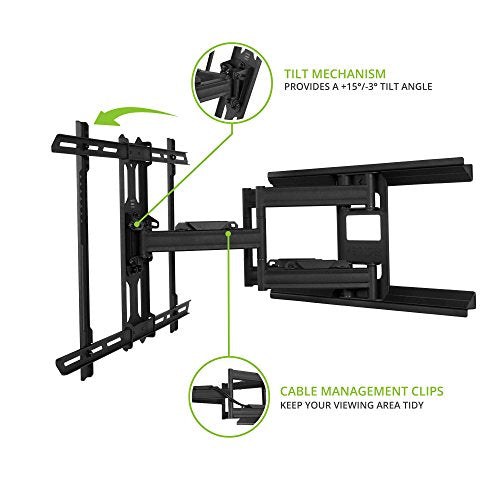 Kanto PDX650 Full Motion Articulating TV Wall Mount for 37-inch to 75-inch TVs | Low Profile with 22" Extension | Integrated Cable Management | Swivel and Tilt Capable | Black