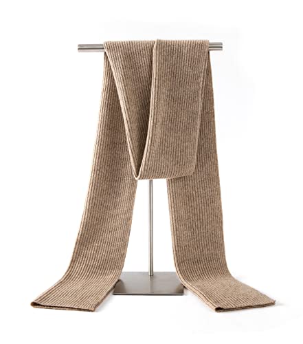 Lallier Cashmere Wool Scarf, Ultra Soft Classic Ribbed Solid Color Winter Scarf for Men and Women with Gift Box, Camel