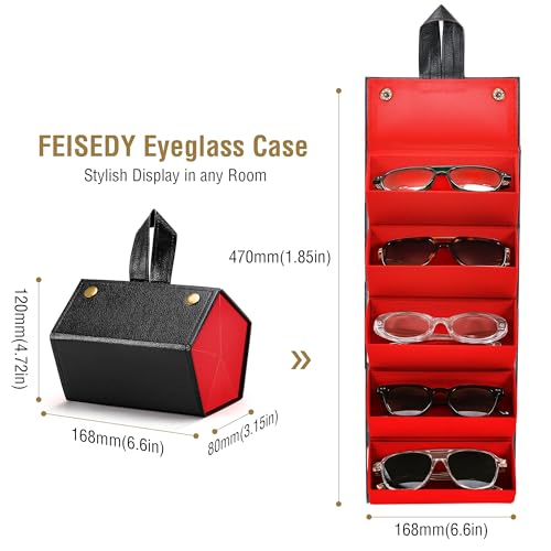 FEISEDY Sunglasses Organizer 5 Slots Travel Glasses Case,Hanging Eyewear Holder Fashionable PU Leather Eyeglass Case B0087