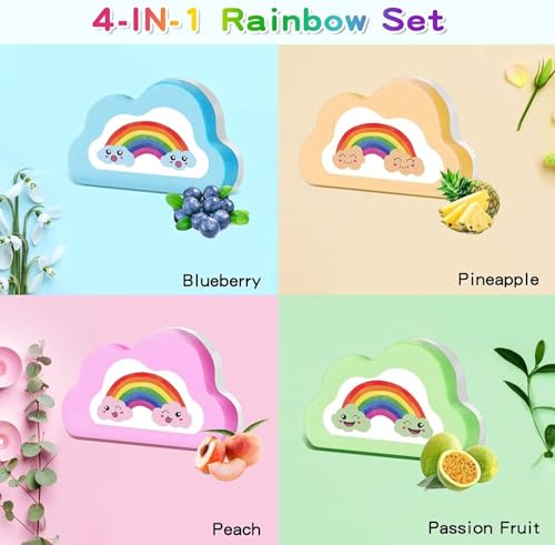 Rainbow Bath Bombs Gift Set, Handmade Organic 4 Pcs Bath Bombs for Kids Girls, Natural Kids Bubble Bath Fizzy, Stocking Stuffers for Kids, Christmas Gifts for Kids Women