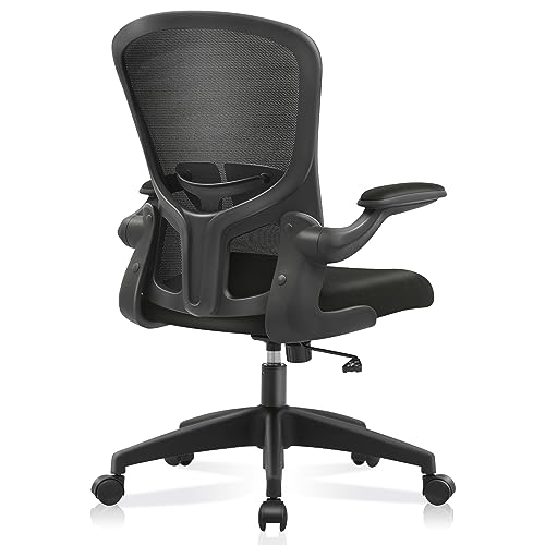FelixKing Office Desk Chairs, Ergonomic PC Desk Chair with Wheels, Adjustable Lumbar Support and Height, Swivel Computer Chair with Flip-up Armrests, Ergo Mesh Backrest for Working (Black)