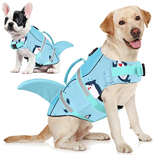 AOFITEE Dog Life Vest, Dog Life Jacket Shark, Ripstop Dog Safety Vest with Superior Buoyancy and Rescue Handle, Adjustable Dog Swimming Vest Dog Float Coat for Small Medium Large Dogs