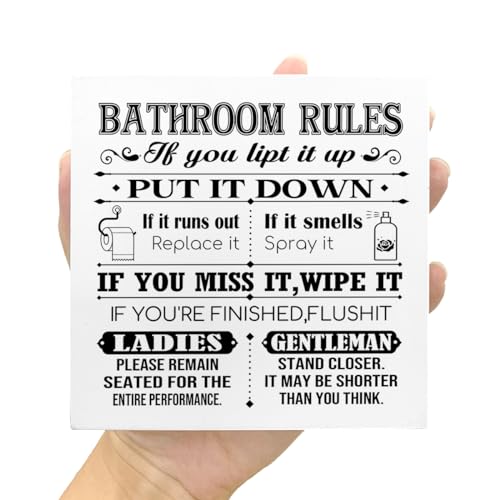 Funny Bathroom Wood Block Signs,Better Late than Ugly Wooden Box Sign for Bathroom Shelf Toilet Restroom Home Tabletop Desk Decor,Rustic Bathroom Sign Decor V576