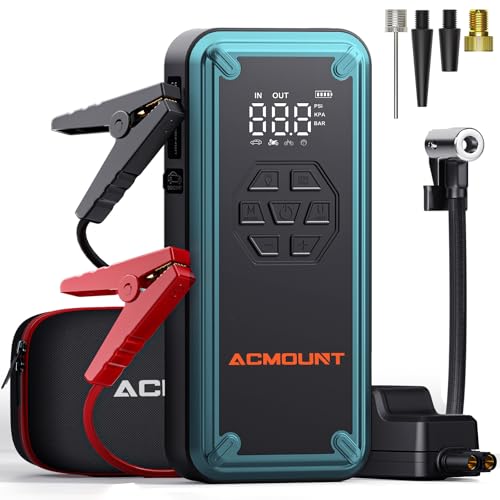 Jump Starter with Air Compressor, Acmount 3000A Car Battery Jump Starter with 150PSI Tire Inflator for Up to 9.0 Gas/8.0L Diesel, 12V Portable Jump Starter Box with LCD Display, Light (Blue)