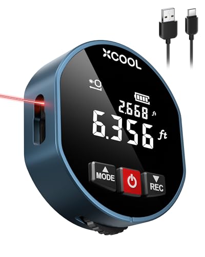 XCOOL 2-in-1 Rolling Digital Tape Measure with Laser, 98-ft Laser Tape Measure & 328-ft Rolling Tape Measure with Digital Readout and Magnetic Back Design,Small Tape Measure with Unit Switching