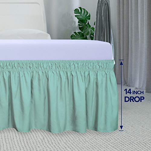 PureFit Wrap Around Ruffled Bed Skirt with Adjustable Elastic Belt - 18 Inch Drop Easy to Put On, Wrinkle Free Bedskirt Dust Ruffles, Bed Frame Cover for Twin,Twin XL and Full Size Beds, Purple