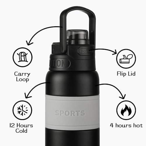 Funkrin Insulated Water Bottle with Straw & Spout Lid, 26oz Personalized Vacuum Stainless Steel Travel Mug, Leak Proof Double Walled Thermos for Hot & Cold Beverages