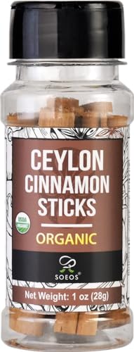 Soeos Cinnamon Sticks, Ceylon Cinnamon Sticks, Organic Ceylon Cinnamon Sticks, Real Cinnamon Sticks farmed in Sri Lanka, Non-GMO, Cinnamon for Coffee, Baking, Cooking and Beverages 1 oz (28g)