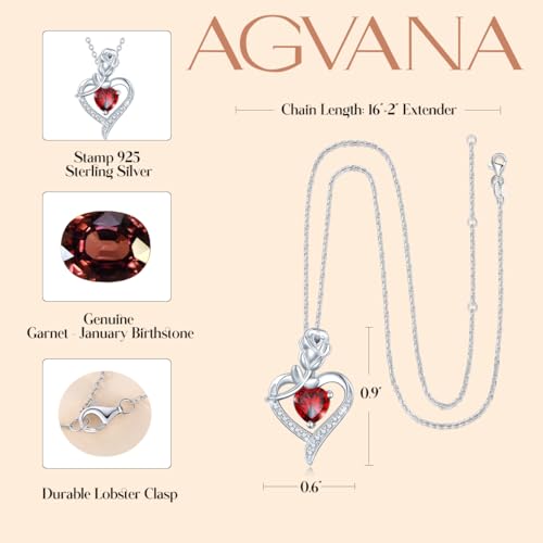 AGVANA October Birthstone Jewelry Pink Tourmaline Necklace for Women Sterling Silver Rose Flower Heart Pendant Necklace Fine Jewelry Anniversary Birthday Gifts for Women Mom Wife