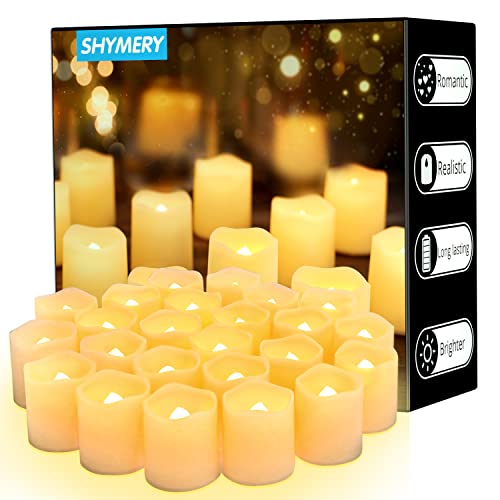 SHYMERY Flameless Votive Candles,50 Pack Flickering Electric Fake Battery Operated LED Candles,200+Hour Long Lasting LED Tea Lights for Wedding,Halloween,Christmas,Party and Holiday Decoration
