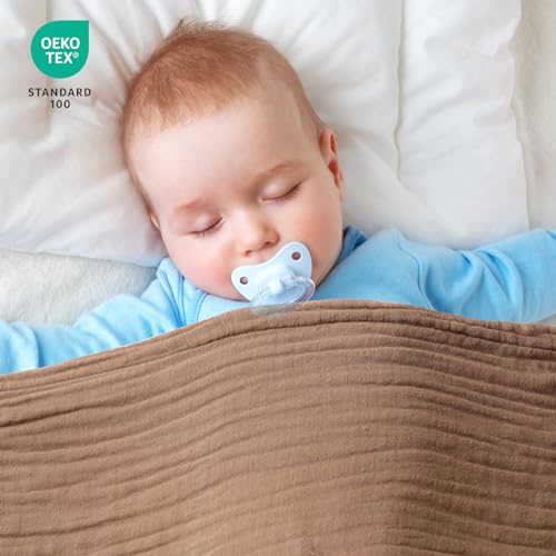 PHF Cooling Muslin Throw Blanket for Hot Sleepers, 60% Rayon Derived from Bamboo, 40% Cotton Blanket for Summer, 4-Layer Breathable Gauze Blanket for Bed Couch, 50"x60", Brown
