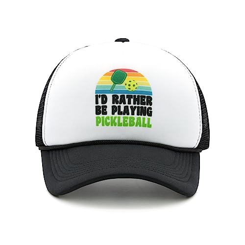 Waldeal I'd Rather Be Playing Pickleball Trucker Snapback Hat Adjustable Pickle Ball Mesh Baseball Caps for Men and Women