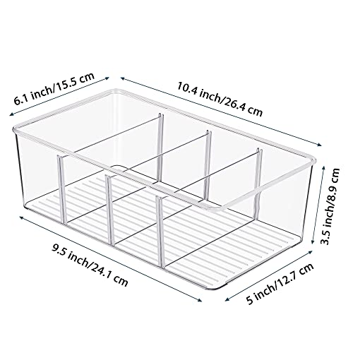 Vtopmart 2 Pack Food Storage Organizer Bins, Clear Plastic Bins for Pantry, Kitchen, Fridge, Cabinet Organization and Storage, 4 Compartment Holder Packets, Snacks, Pouches, Spice Packets