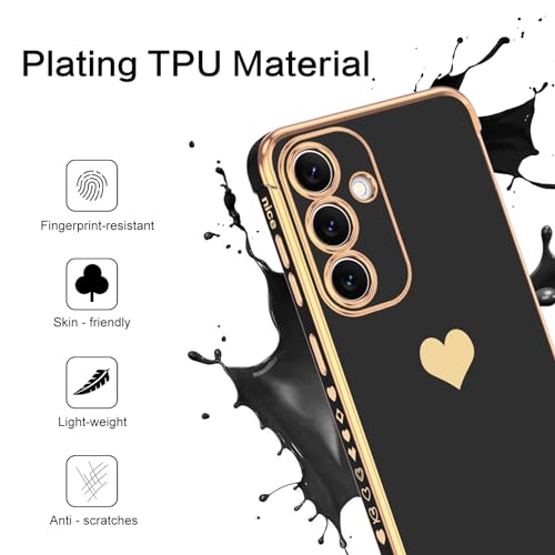 BENTOBEN for Samsung Galaxy S24 Case, Cute Heart Pattern Slim Fit Soft Flexible Shockproof TPU Bumper Non-Slip Lightweight Case Cover for Samsung Galaxy S24 6.2 inch, Black/Gold