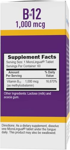 Superior Source No Shot Vitamin B12 Methylcobalamin 1000 mcg, Quick Dissolve MicroLingual Tablets, 60 Count, Active Form of B12, Supports Energy Production, Nervous System Support, Non-GMO