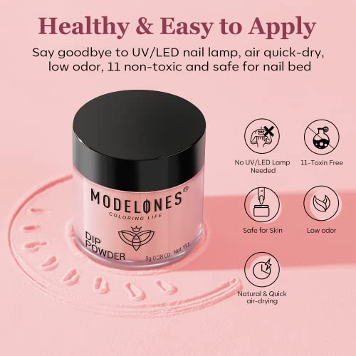 Modelones Dip Powder Nail Kit Starter, 4 Colors Nude Pink Bubble Bath Glitter Snow White Skin Nail Dip Powder Kit with Dip Powder Liquid Set Base Top Activator DIY Kit