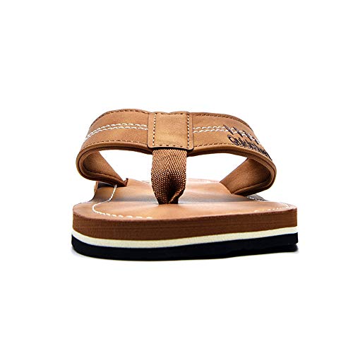 Quickshark Mens Flip Flops Leather Sandals Lightweight Beach Slippers Arch Support AKhaki Size 16