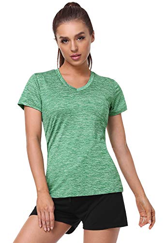 Xelky 3-4 Pack Women's V Neck Tshirt Short Sleeve Moisture Wicking Athletic Shirts Sport Activewear Fitness Workout Gym Tops 3Black/Gray/Green S