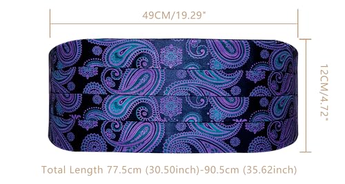 YOHOWA Men Cummerbund Bow Tie Set Paisley Gold Silk Pre-Tied Bowtie Pocket Square Cufflinks Formal Wedding Party Prom Tuxedo
