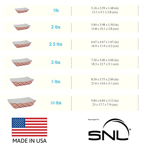 SNL 1lb Paper Food Trays, Durable, Made in USA. Holds Nachos, Fries, Hot Corn Dogs, Ice Cream and more. - 1 Pound Capacity, 250 Pack.