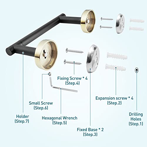 POKIM Toilet Paper Holder Matte Black and Gold, Metal Bathroom Rotating Paper Roll on Wall Mounted with Lock, SUS 304 Stainless Steel Mix Color Toilet TP Large Mega Roll Holder Classic