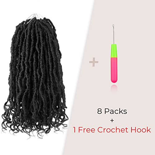 Niseyo Wild Locs 14 Inch Distressed New Faux Locs with Curly Ends 8 Packs Long Soft Pre-looped Goddess Locs Crochet Hair (1#, Jet Black)