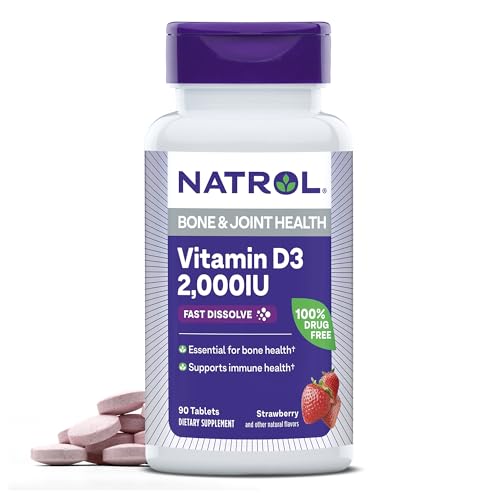 Natrol Vitamin D3 Tablets, Dietary Supplement, Bone & Joint Health, Support Your Immune Health, 2000 IU, 90 Count